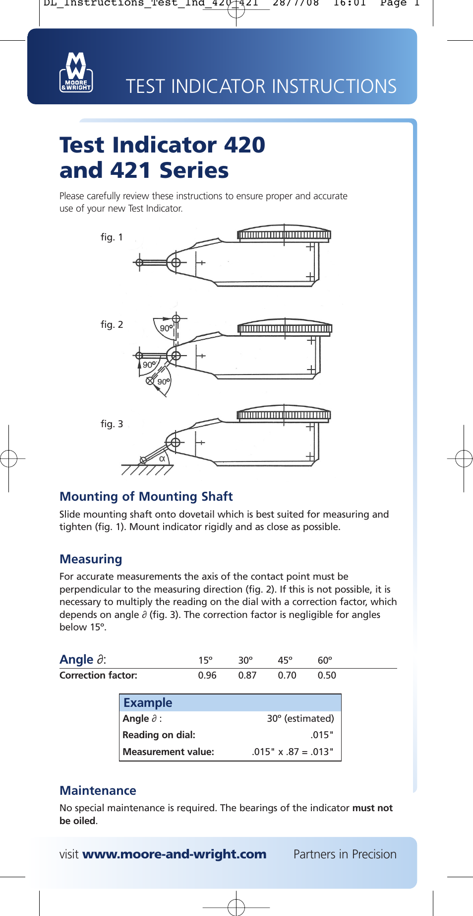 Bowers Group M&W Test Indicator 420 & 421 Series User Manual | 1 page