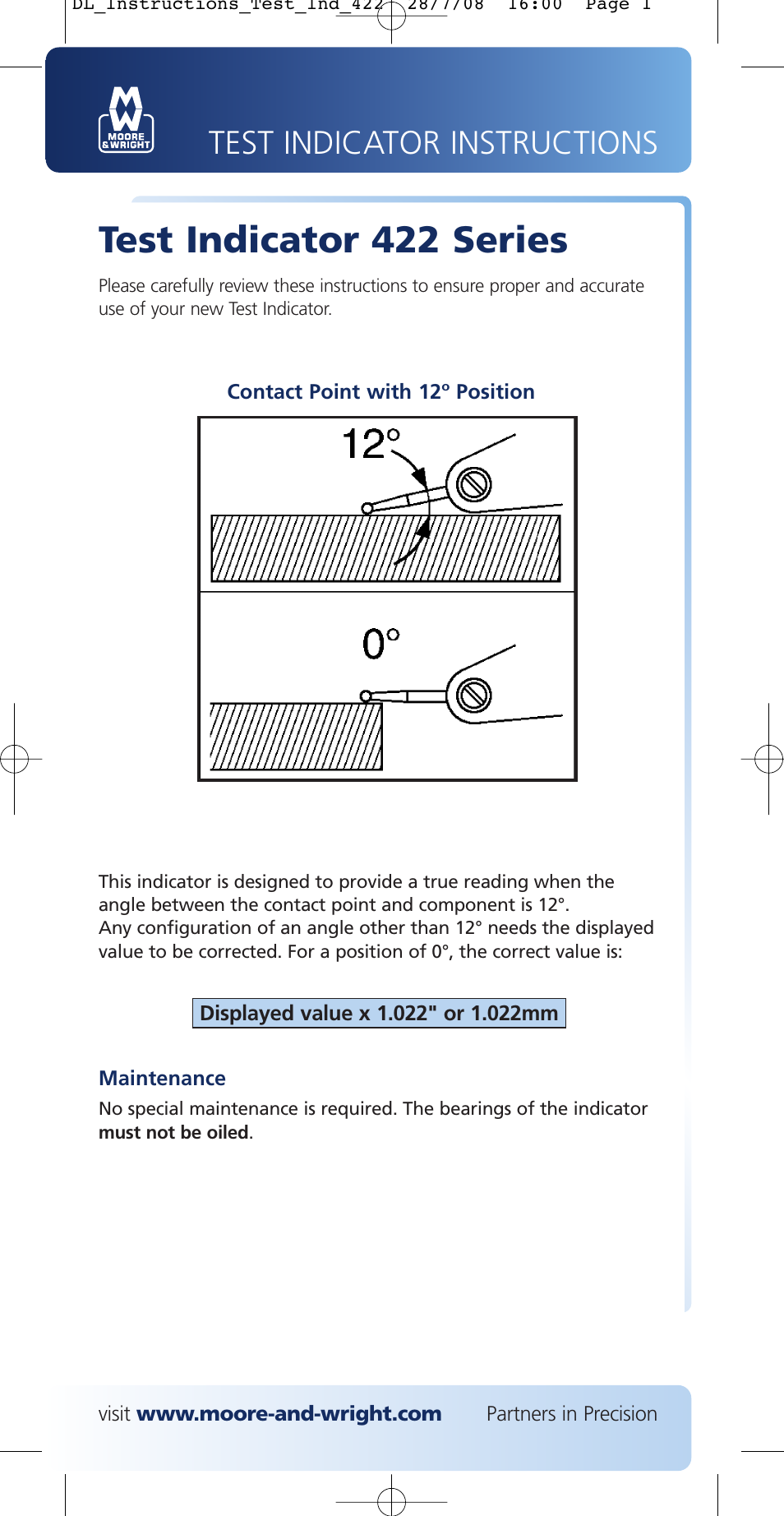 Bowers Group M&W Test Indicator 422 Series User Manual | 1 page