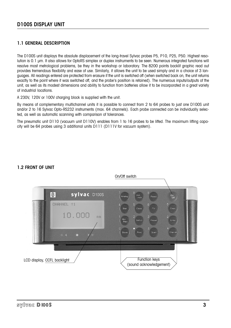 D100s display unit | Bowers Group Sylvac D100S Readouts User Manual | Page 4 / 74