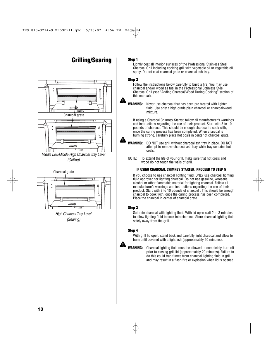 Grilling/searing | Brinkmann PROFESSIONAL STAINLESS STEEL Charcoal Grill User Manual | Page 14 / 36
