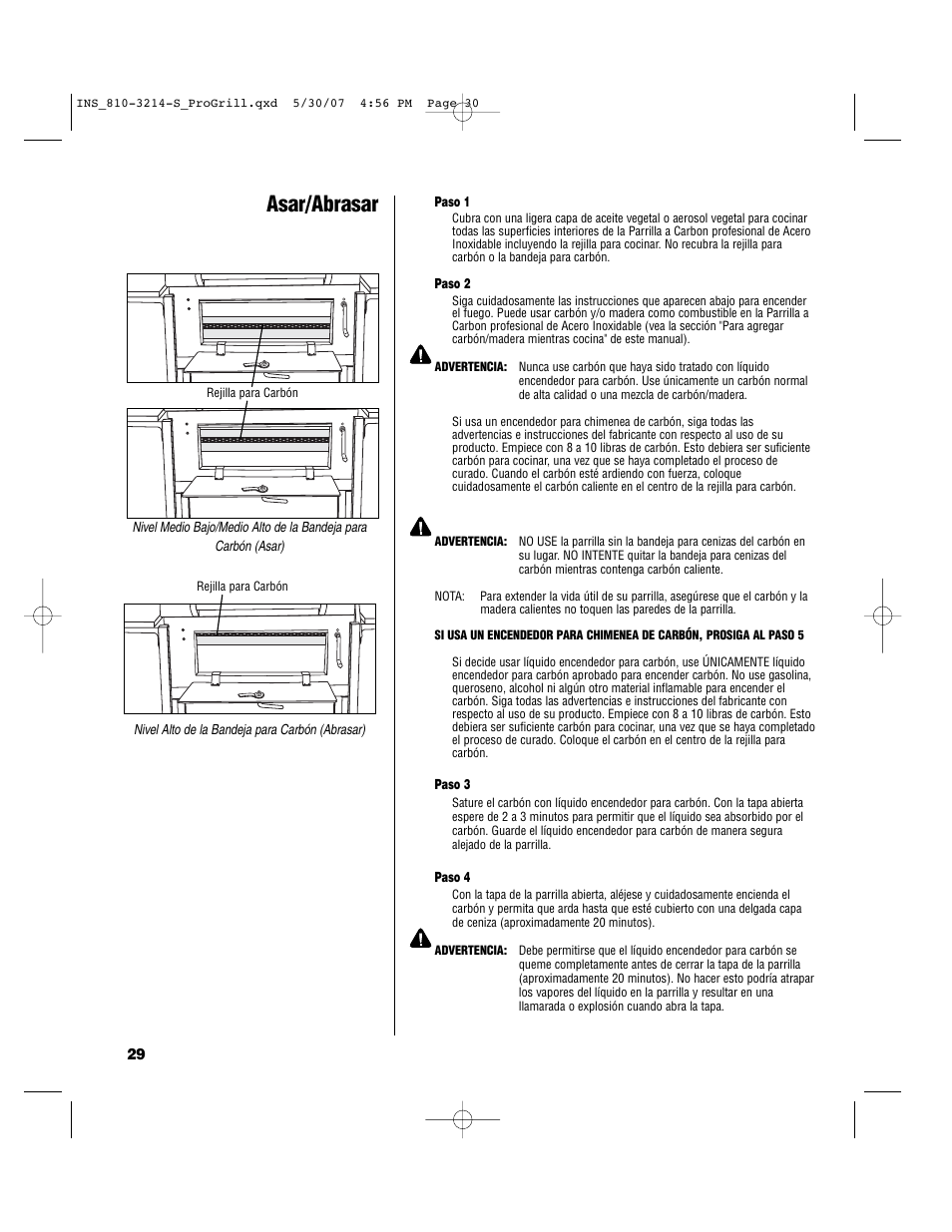 Asar/abrasar | Brinkmann PROFESSIONAL STAINLESS STEEL Charcoal Grill User Manual | Page 30 / 36