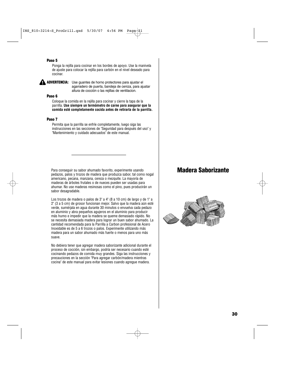 Madera saborizante | Brinkmann PROFESSIONAL STAINLESS STEEL Charcoal Grill User Manual | Page 31 / 36