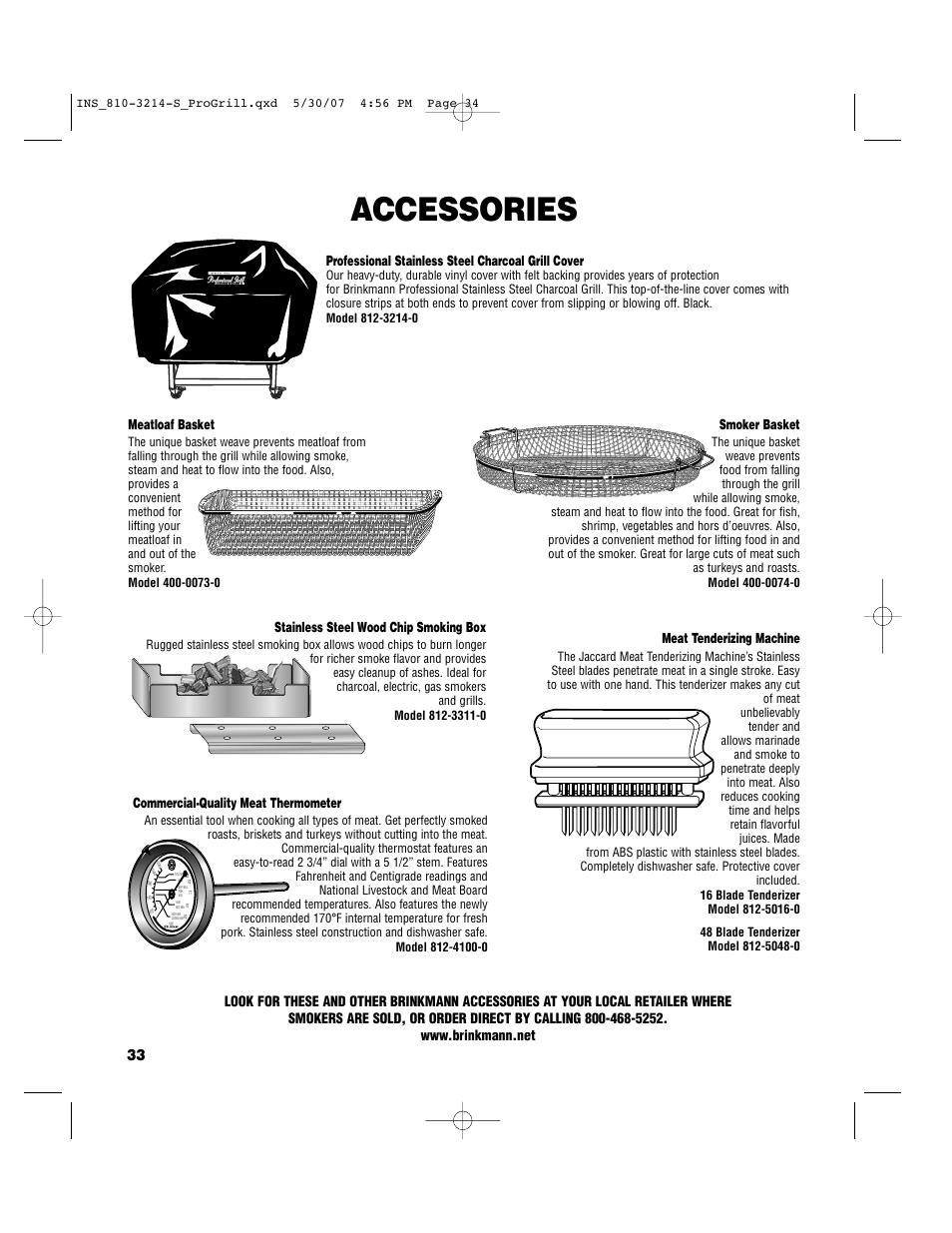 Accessories | Brinkmann PROFESSIONAL STAINLESS STEEL Charcoal Grill User Manual | Page 34 / 36