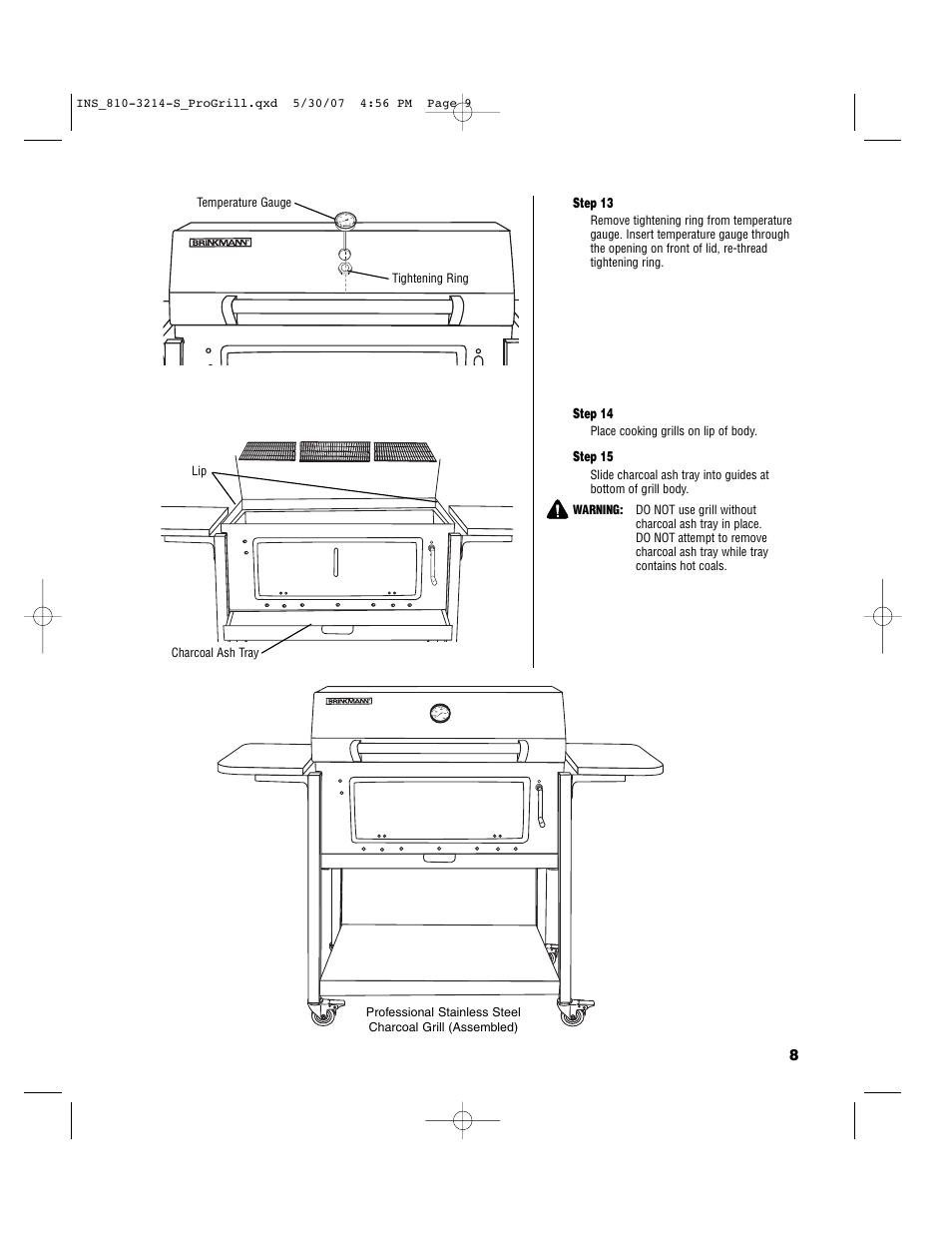 Brinkmann PROFESSIONAL STAINLESS STEEL Charcoal Grill User Manual | Page 9 / 36