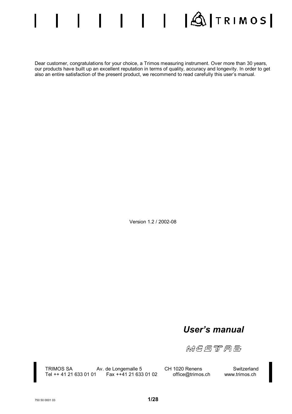 Bowers Group Trimos Mestra Height Gauges User Manual | 28 pages
