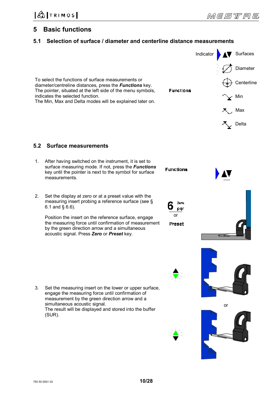 5 basic functions | Bowers Group Trimos Mestra Height Gauges User Manual | Page 10 / 28