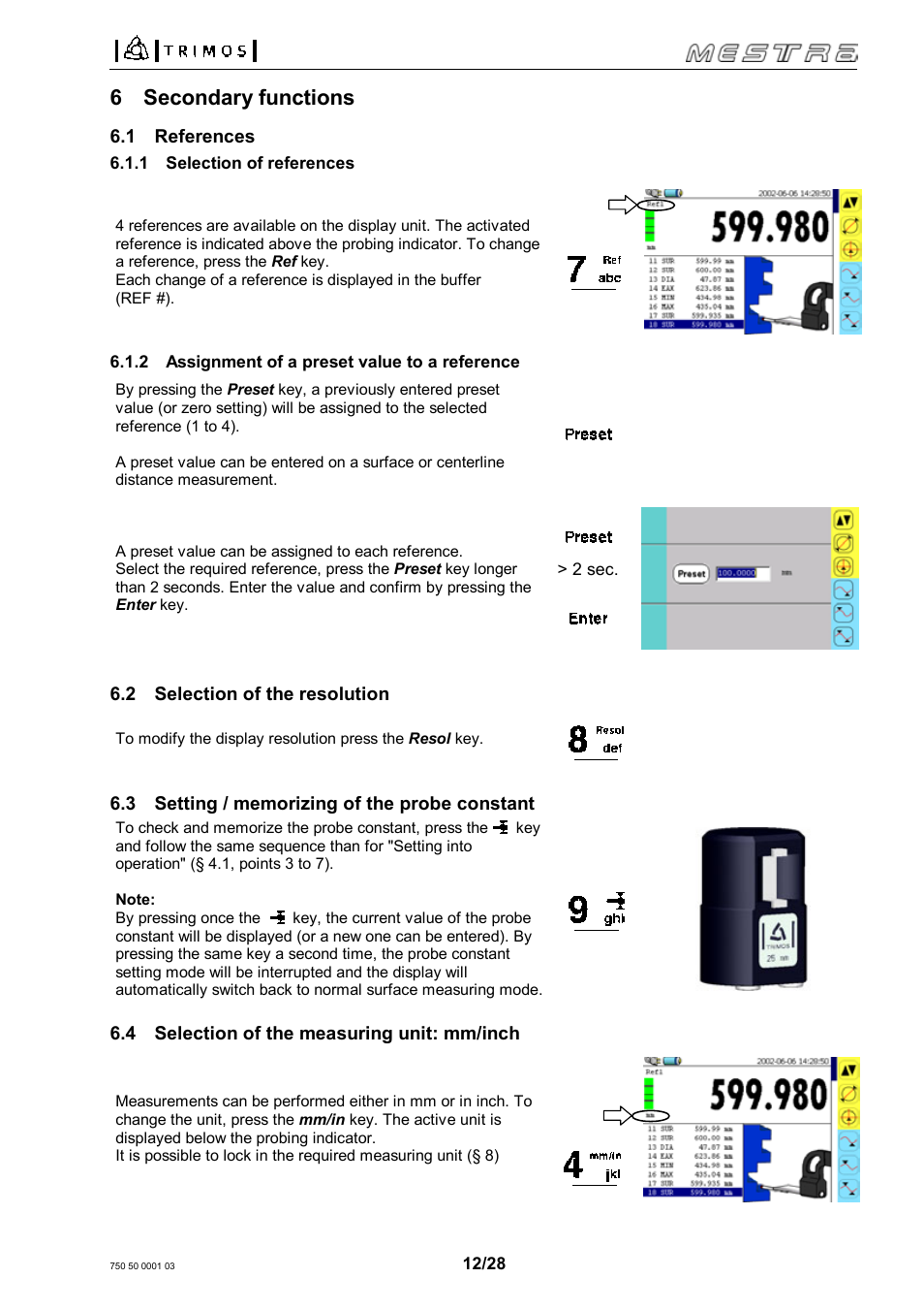 6 secondary functions | Bowers Group Trimos Mestra Height Gauges User Manual | Page 12 / 28