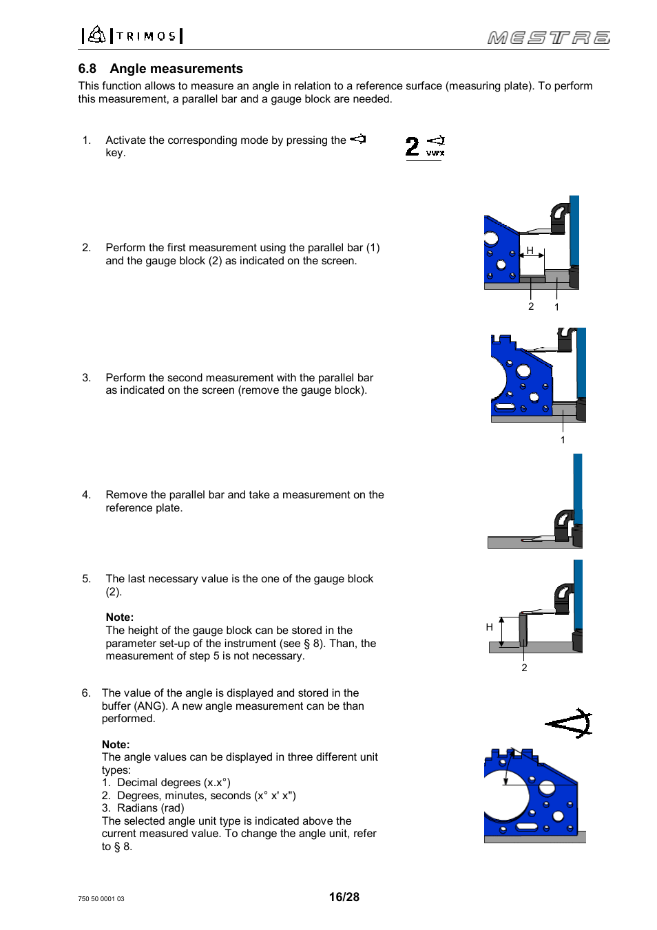 8 angle measurements | Bowers Group Trimos Mestra Height Gauges User Manual | Page 16 / 28