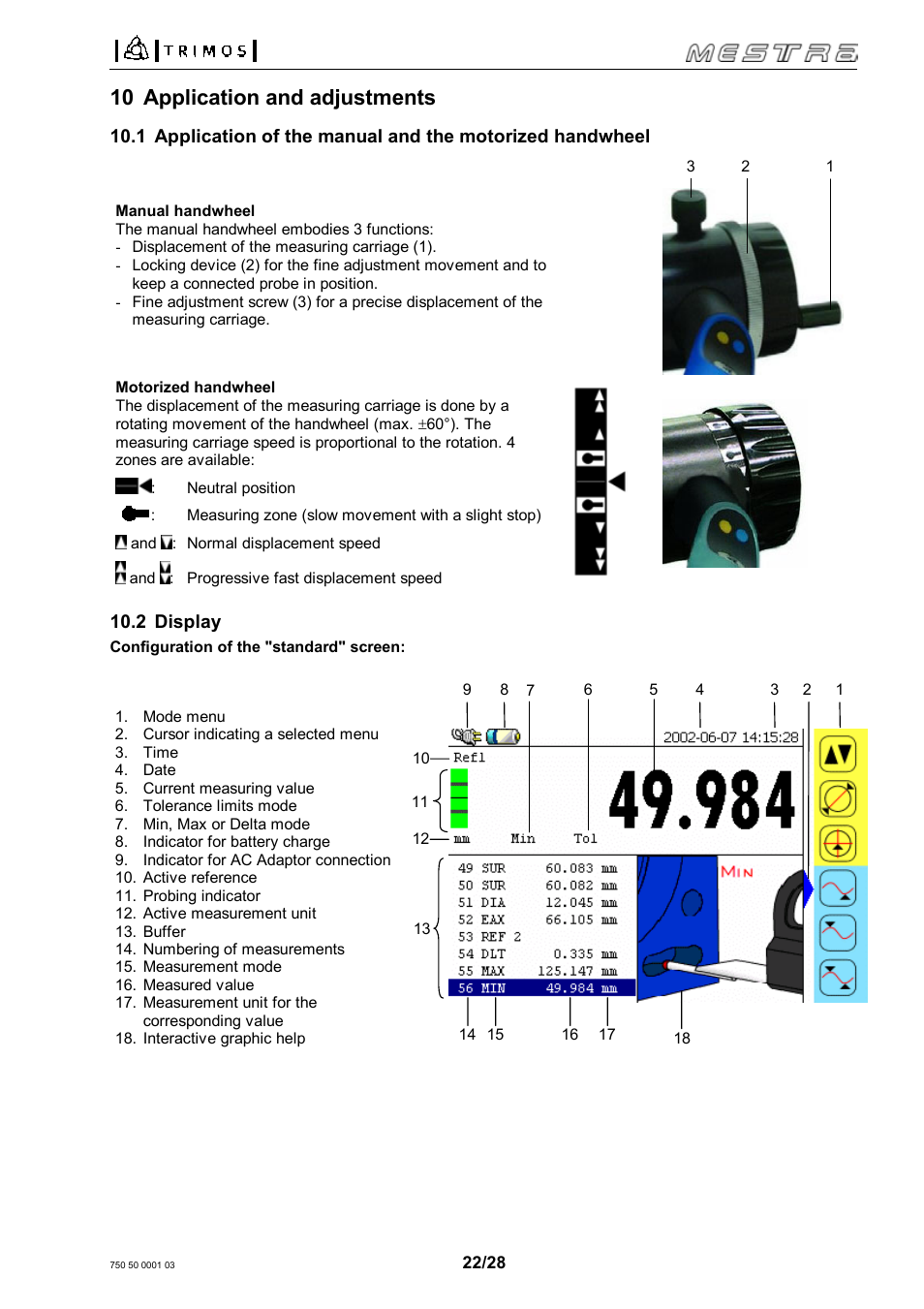 10 application and adjustments | Bowers Group Trimos Mestra Height Gauges User Manual | Page 22 / 28