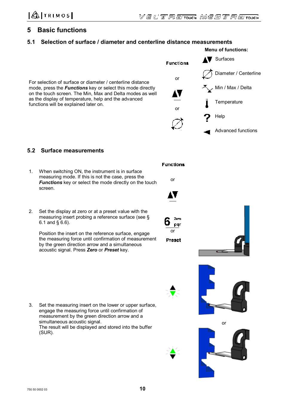 5 basic functions | Bowers Group Trimos Vectra Height Gauges User Manual | Page 10 / 41