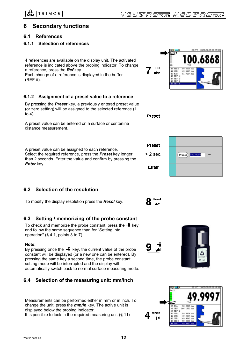 6 secondary functions | Bowers Group Trimos Vectra Height Gauges User Manual | Page 12 / 41