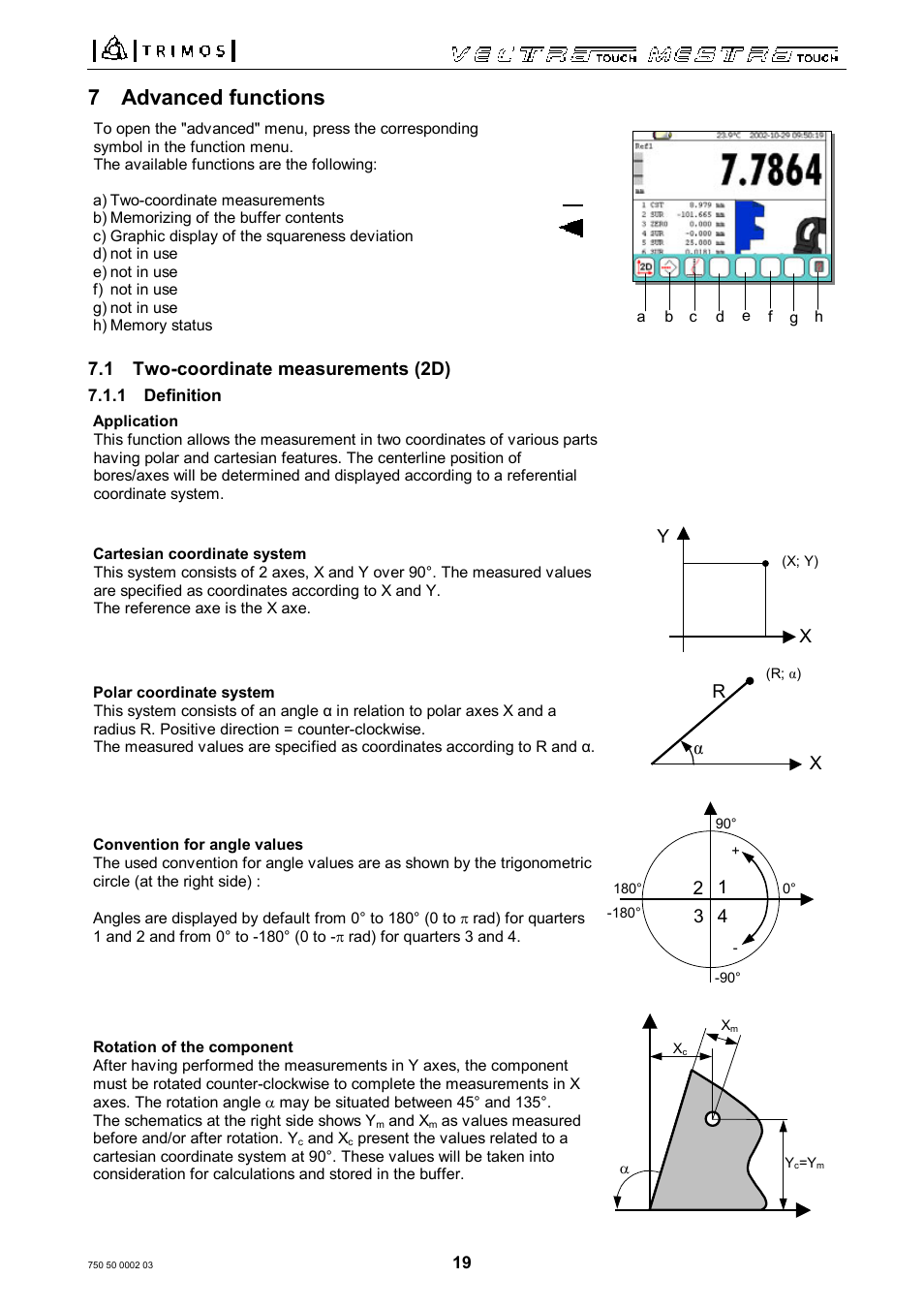 7 advanced functions, 1 two-coordinate measurements (2d) | Bowers Group Trimos Vectra Height Gauges User Manual | Page 19 / 41