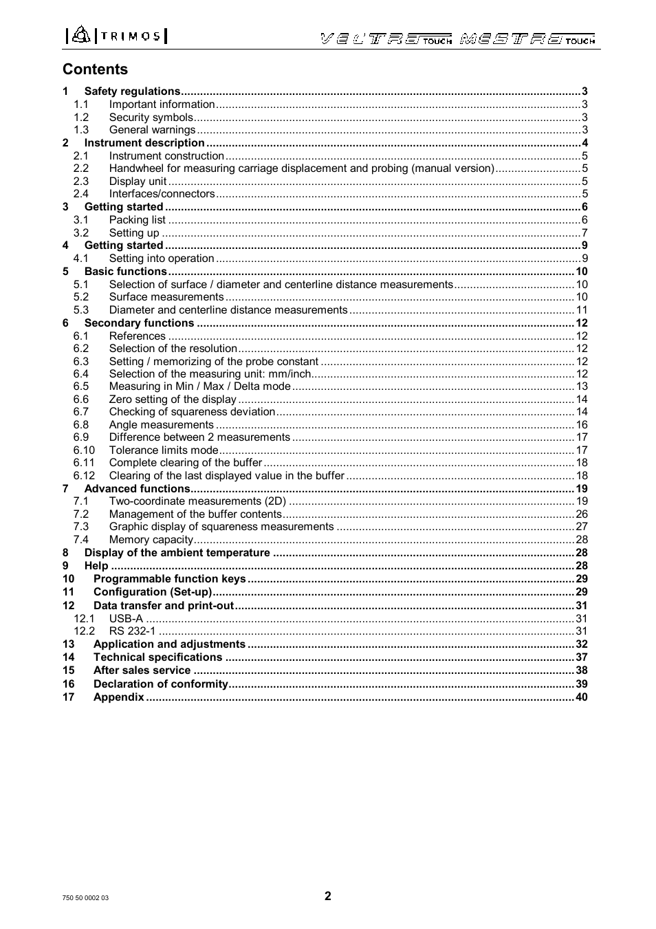 Bowers Group Trimos Vectra Height Gauges User Manual | Page 2 / 41