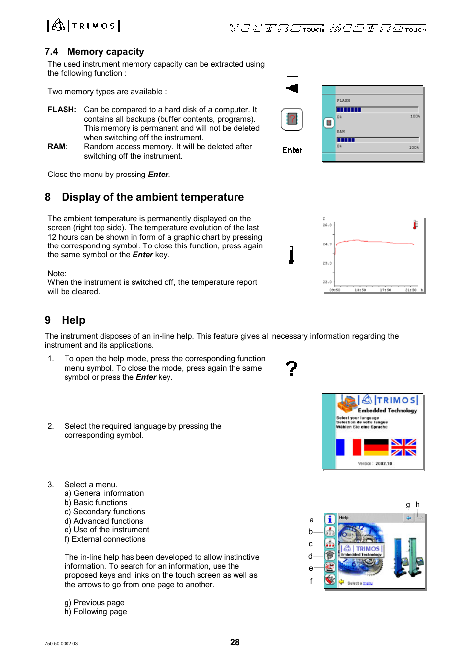 8 display of the ambient temperature, 9 help | Bowers Group Trimos Vectra Height Gauges User Manual | Page 28 / 41