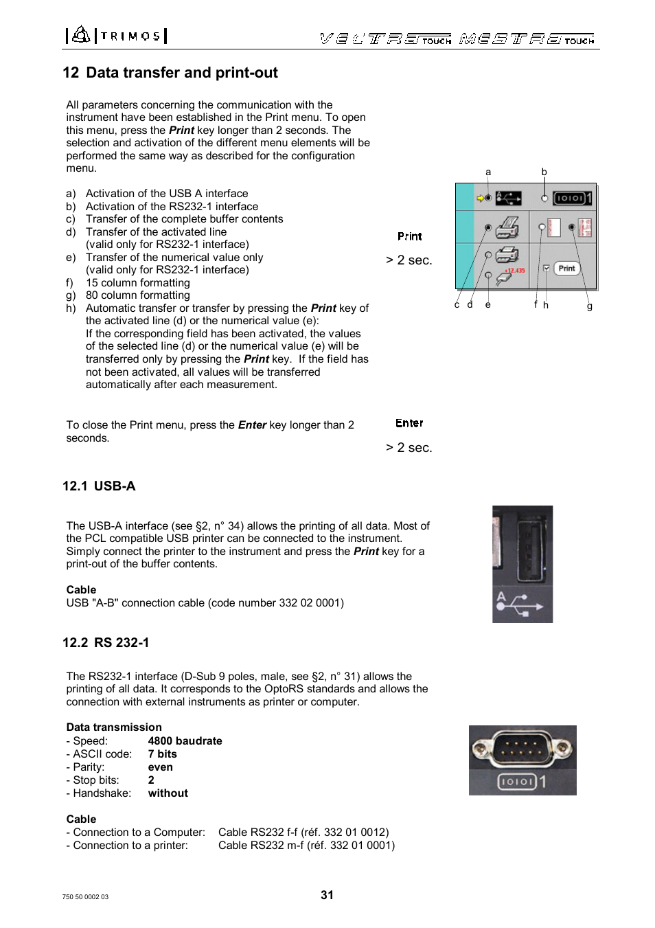 12 data transfer and print-out | Bowers Group Trimos Vectra Height Gauges User Manual | Page 31 / 41