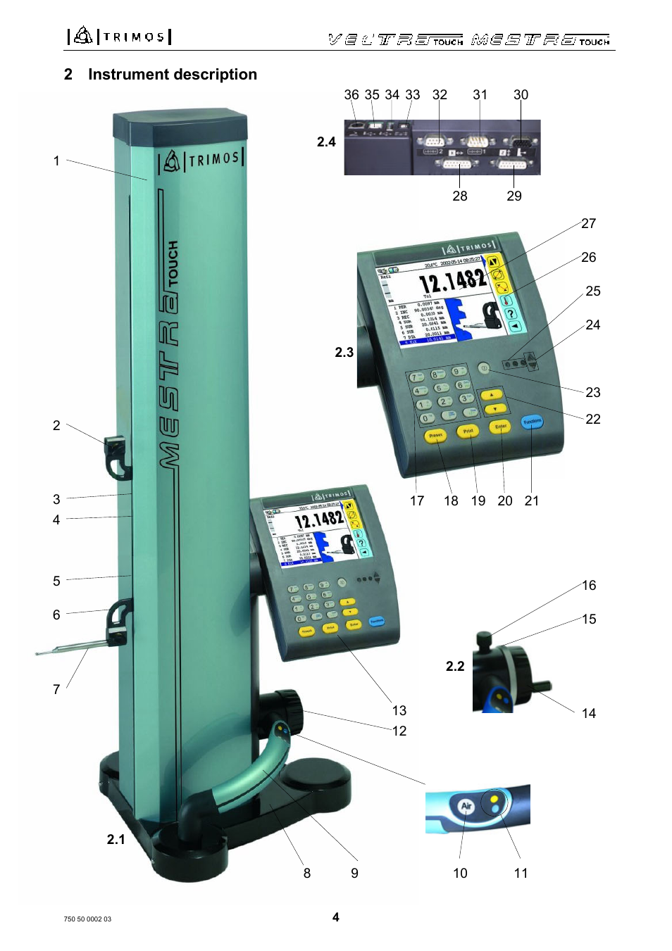 2 instrument description | Bowers Group Trimos Vectra Height Gauges User Manual | Page 4 / 41