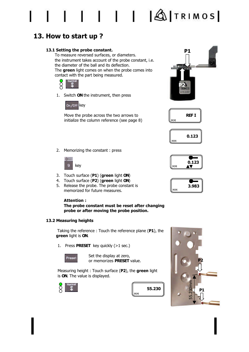 How to start up | Bowers Group Trimos V+ Series Height Gauges User Manual | Page 14 / 32