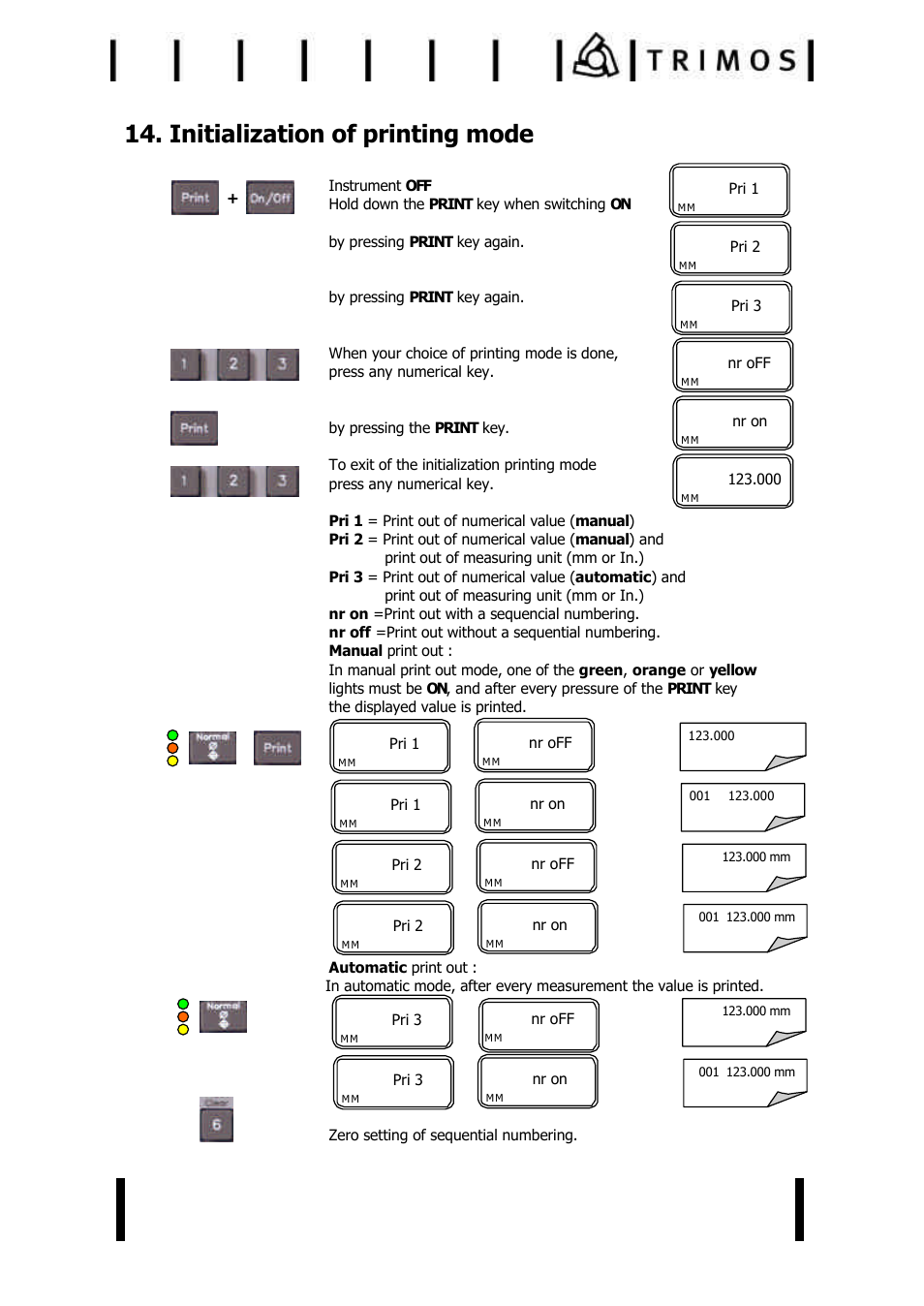 Initialization of printing mode | Bowers Group Trimos V+ Series Height Gauges User Manual | Page 19 / 32