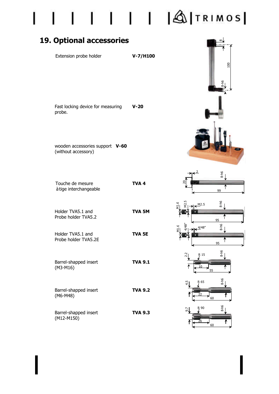 Optional accessories | Bowers Group Trimos V+ Series Height Gauges User Manual | Page 24 / 32