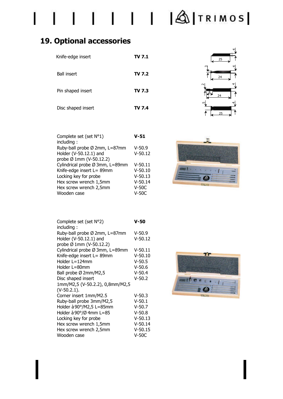 Optional accessories | Bowers Group Trimos V+ Series Height Gauges User Manual | Page 25 / 32