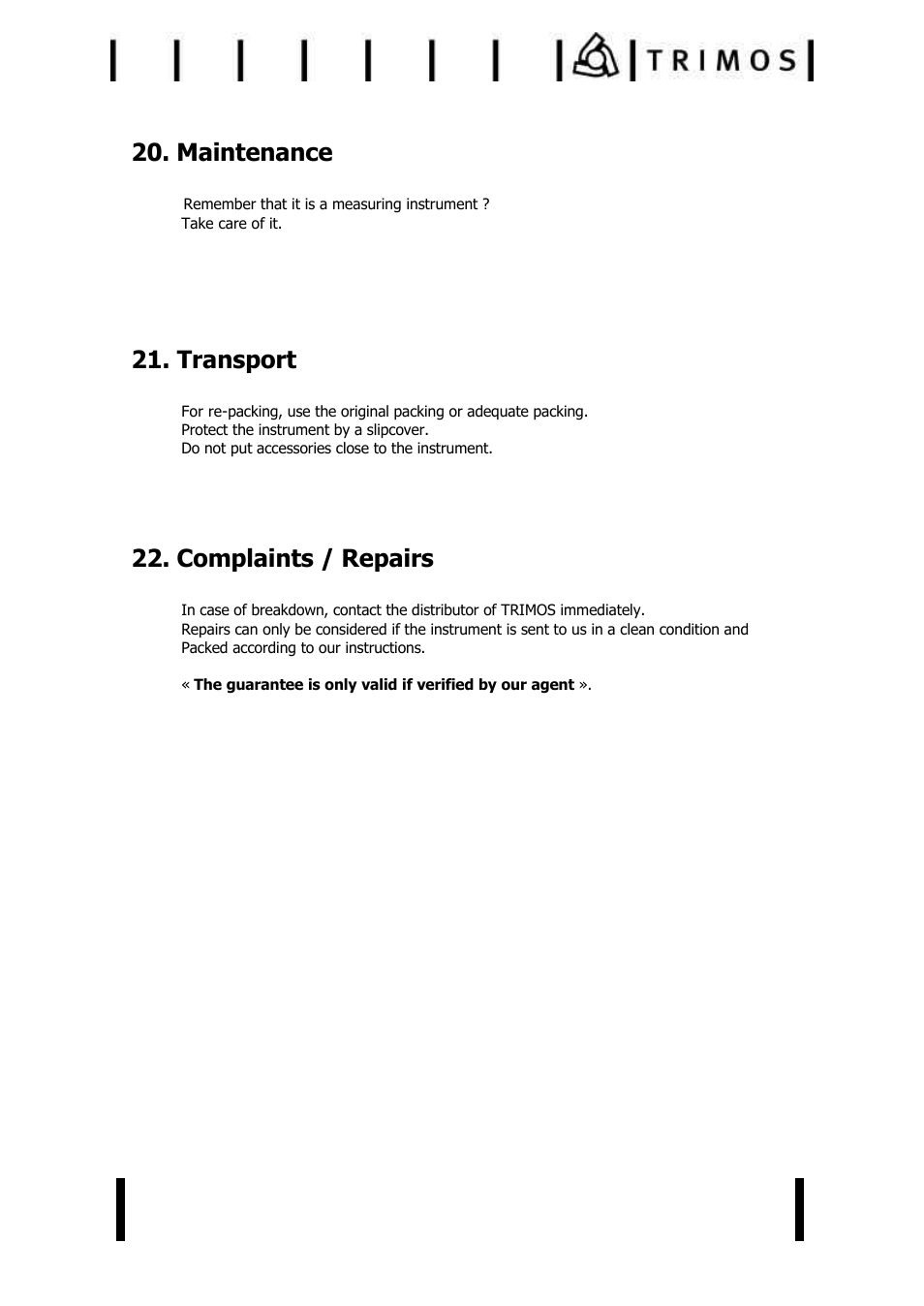 Maintenance, Transport, Complaints / repairs | Bowers Group Trimos V+ Series Height Gauges User Manual | Page 27 / 32