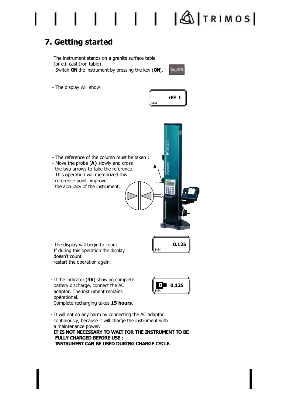 Getting started | Bowers Group Trimos V+ Series Height Gauges User Manual | Page 9 / 32