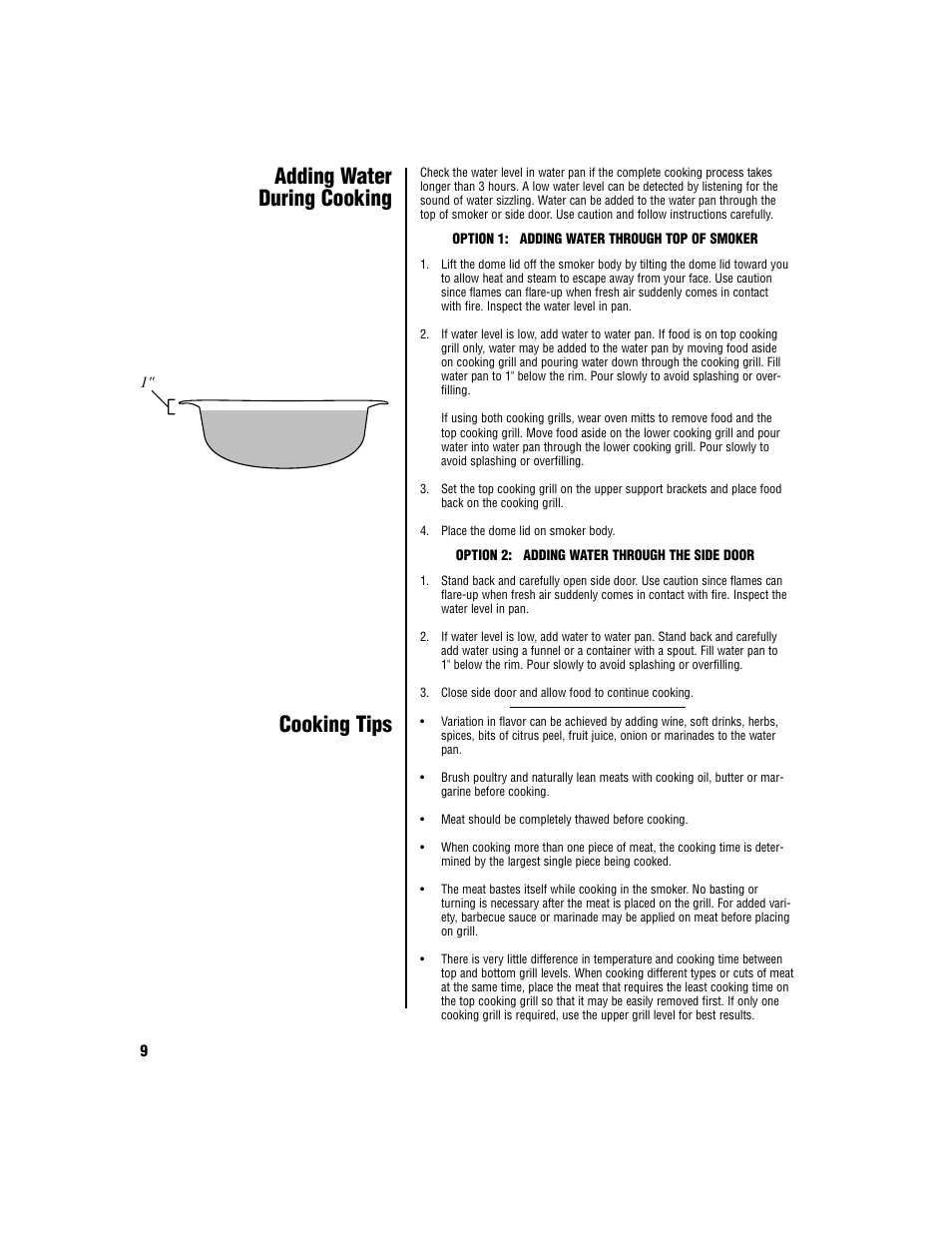 Cooking tips, Adding water during cooking | Brinkmann Smoker User Manual | Page 10 / 12