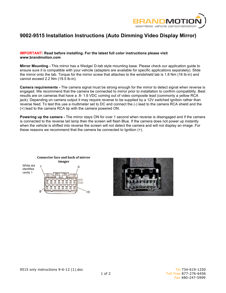 Brandmotion 9002-9515 Installation Instructions User Manual | 2 pages