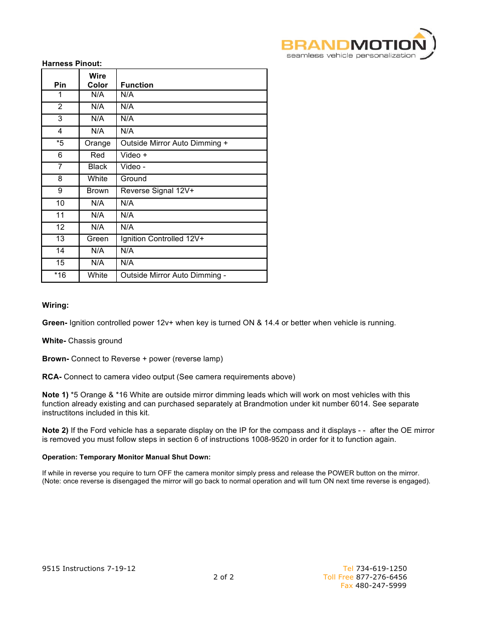 Brandmotion 9002-9515 Wiring Instructions User Manual | Page 2 / 2