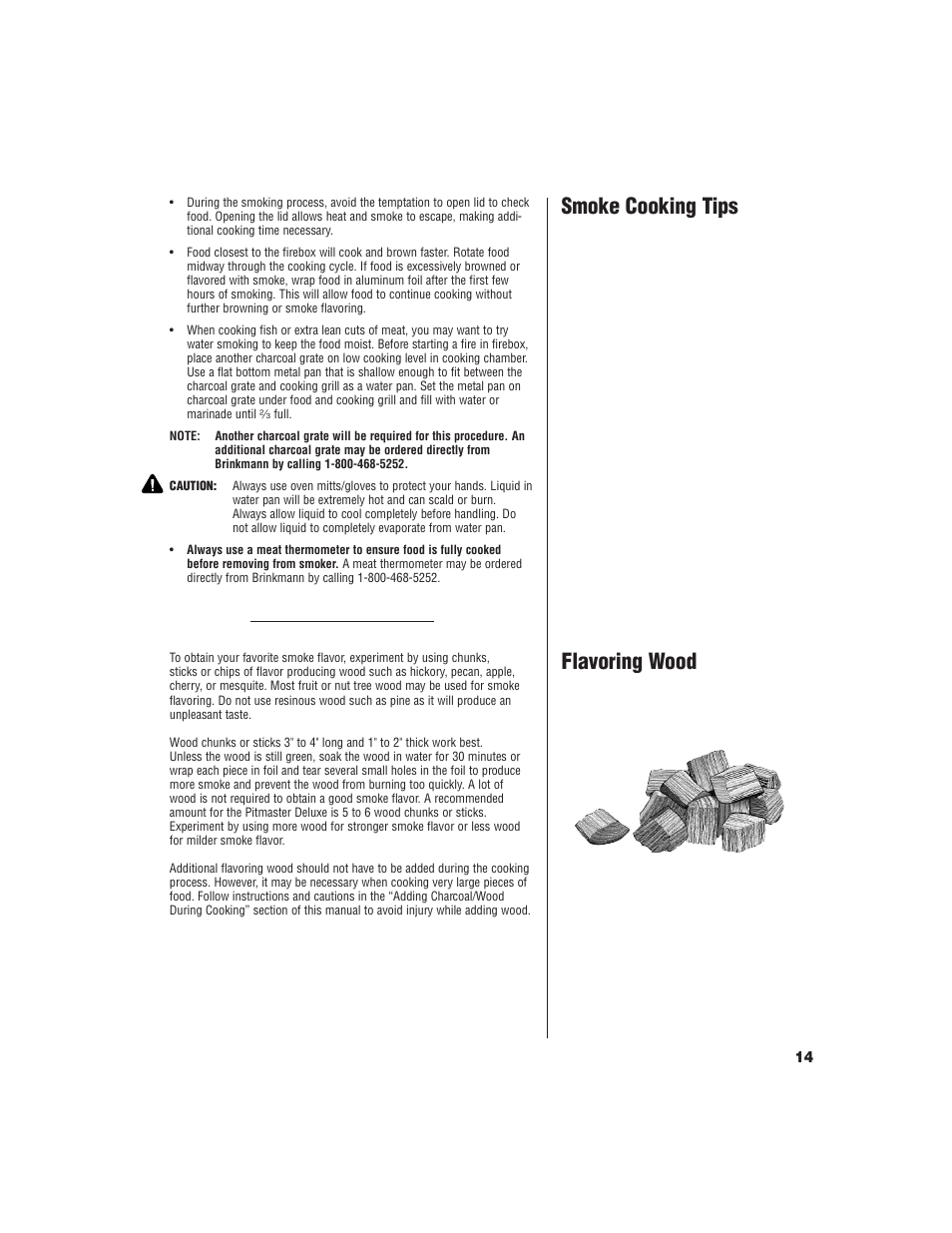 Smoke cooking tips, Flavoring wood | Brinkmann Pitmaster Delux Charcoal/Wood Smoker User Manual | Page 15 / 20