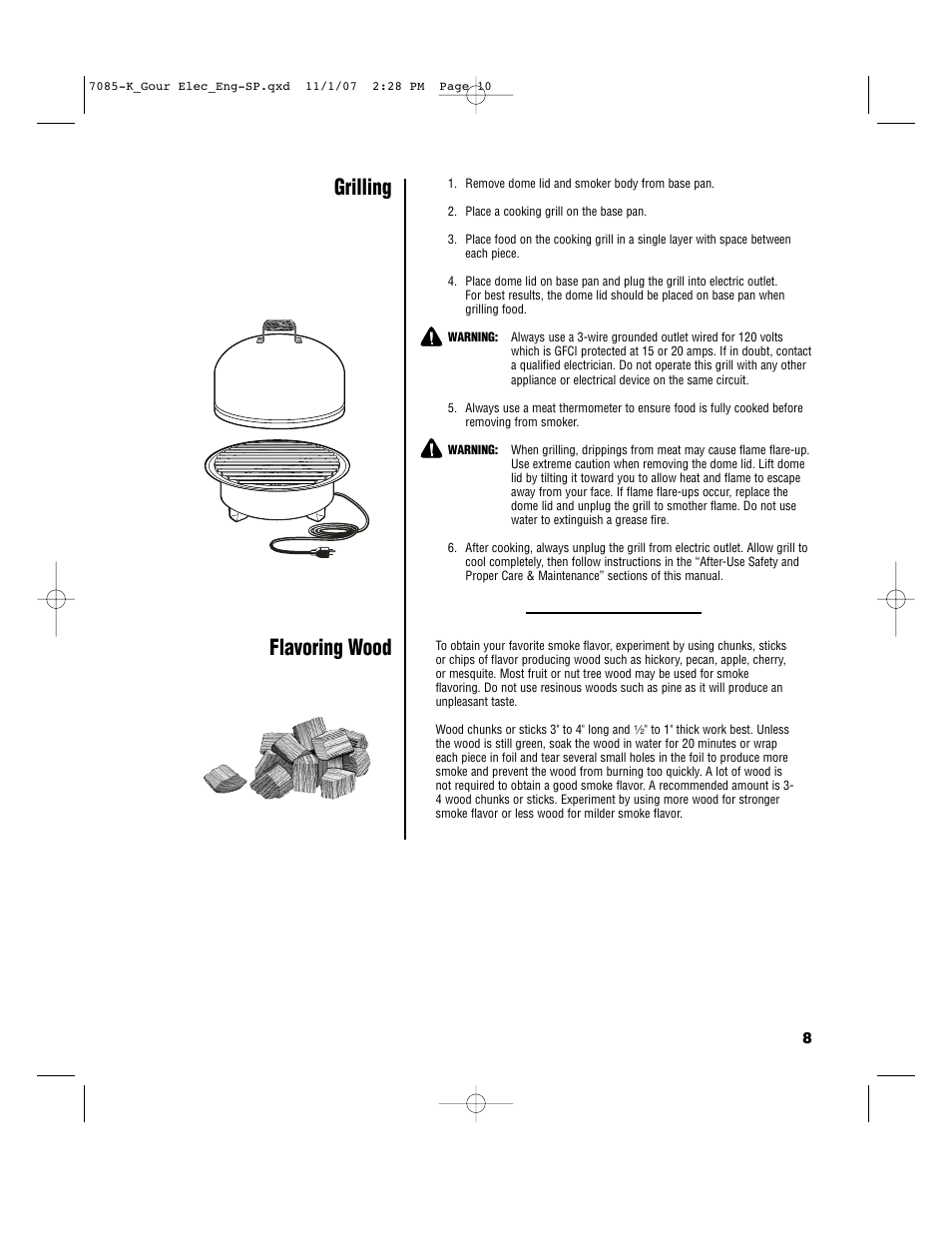 Grilling, Flavoring wood | Brinkmann 140-7085-K User Manual | Page 9 / 24