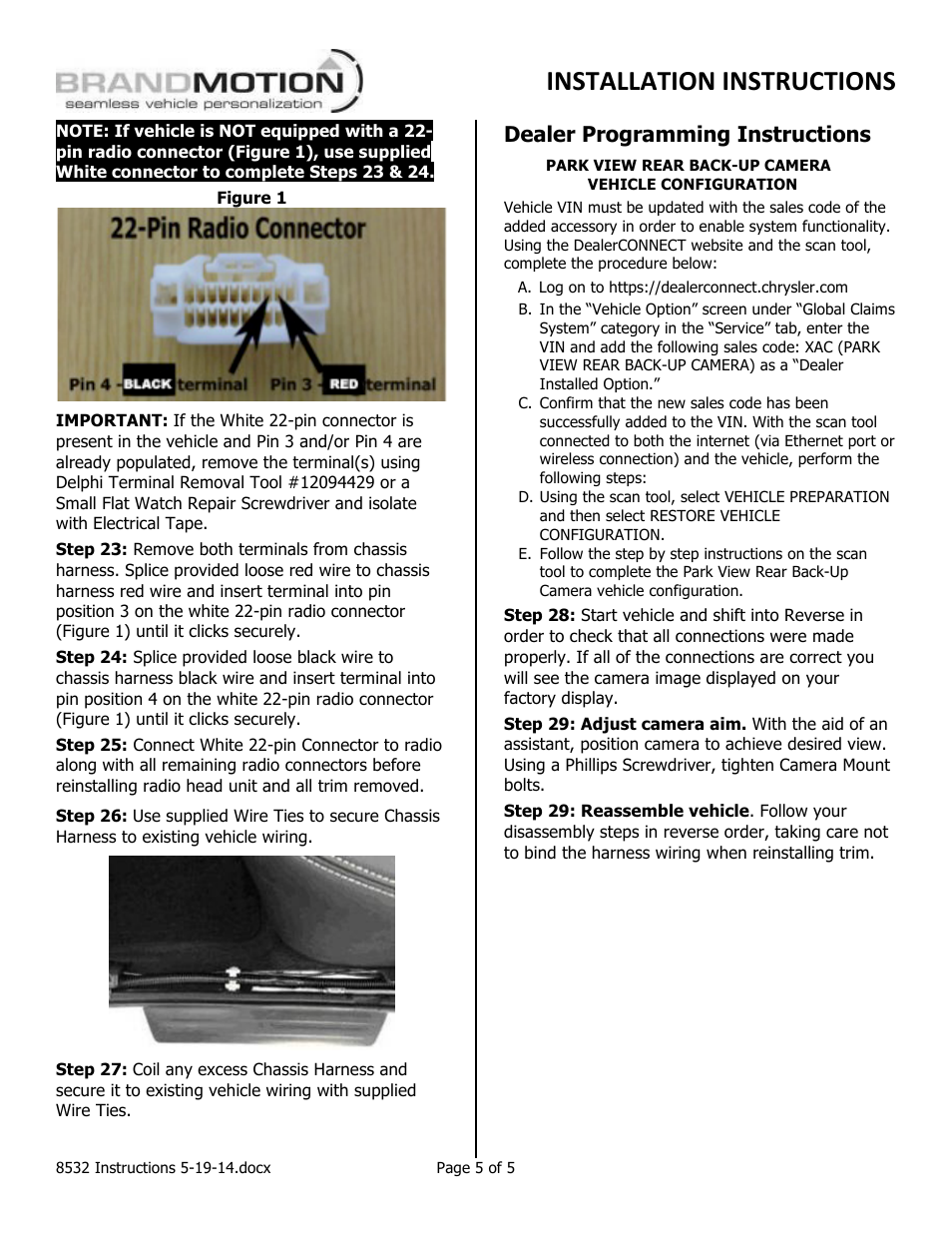 Installation instructions, Dealer programming instructions | Brandmotion 9002-8532 User Manual | Page 5 / 5