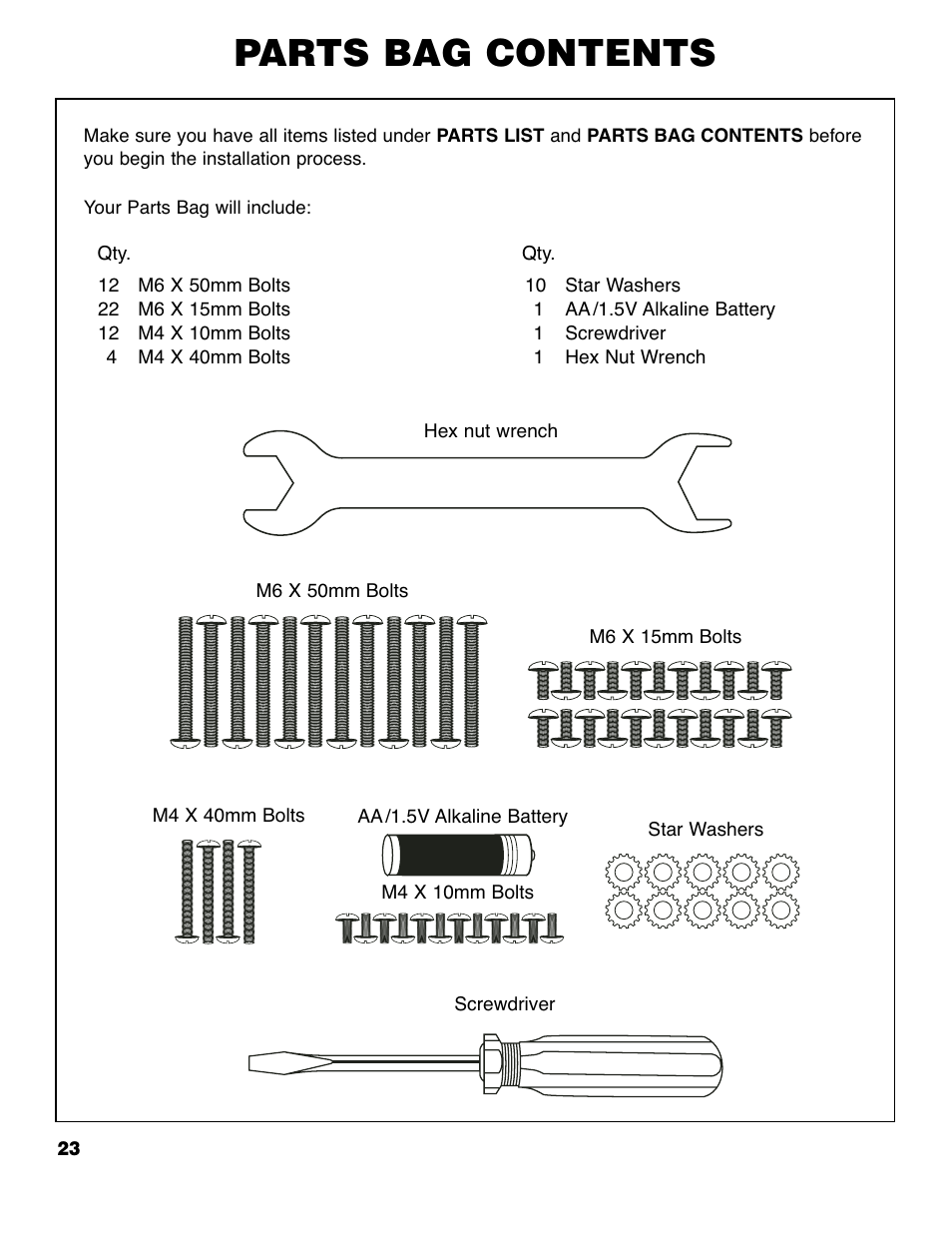 Parts bag contents | Brinkmann 4445 User Manual | Page 24 / 36