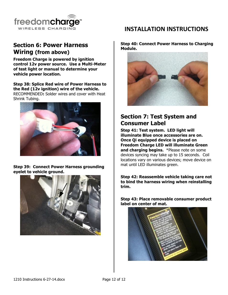 Installation instructions, Power harness wiring | Brandmotion FDMC-1210 User Manual | Page 12 / 12