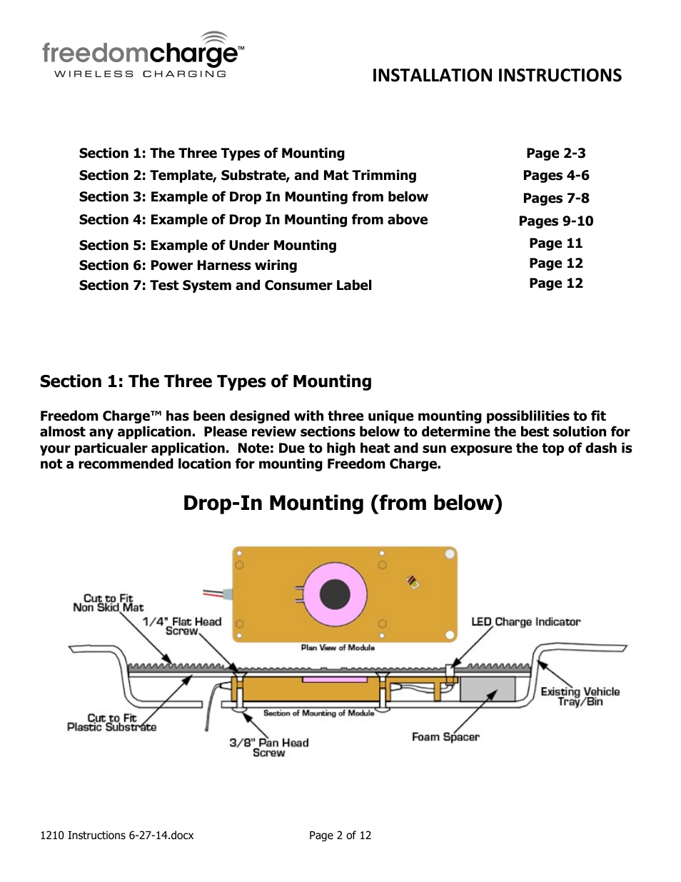 Installation instructions, Drop-in mounting (from below) | Brandmotion FDMC-1210 User Manual | Page 2 / 12