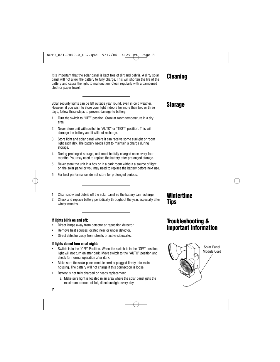 Wintertime tips, Storage cleaning, Troubleshooting & important information | Brinkmann Sl 7 User Manual | Page 8 / 12