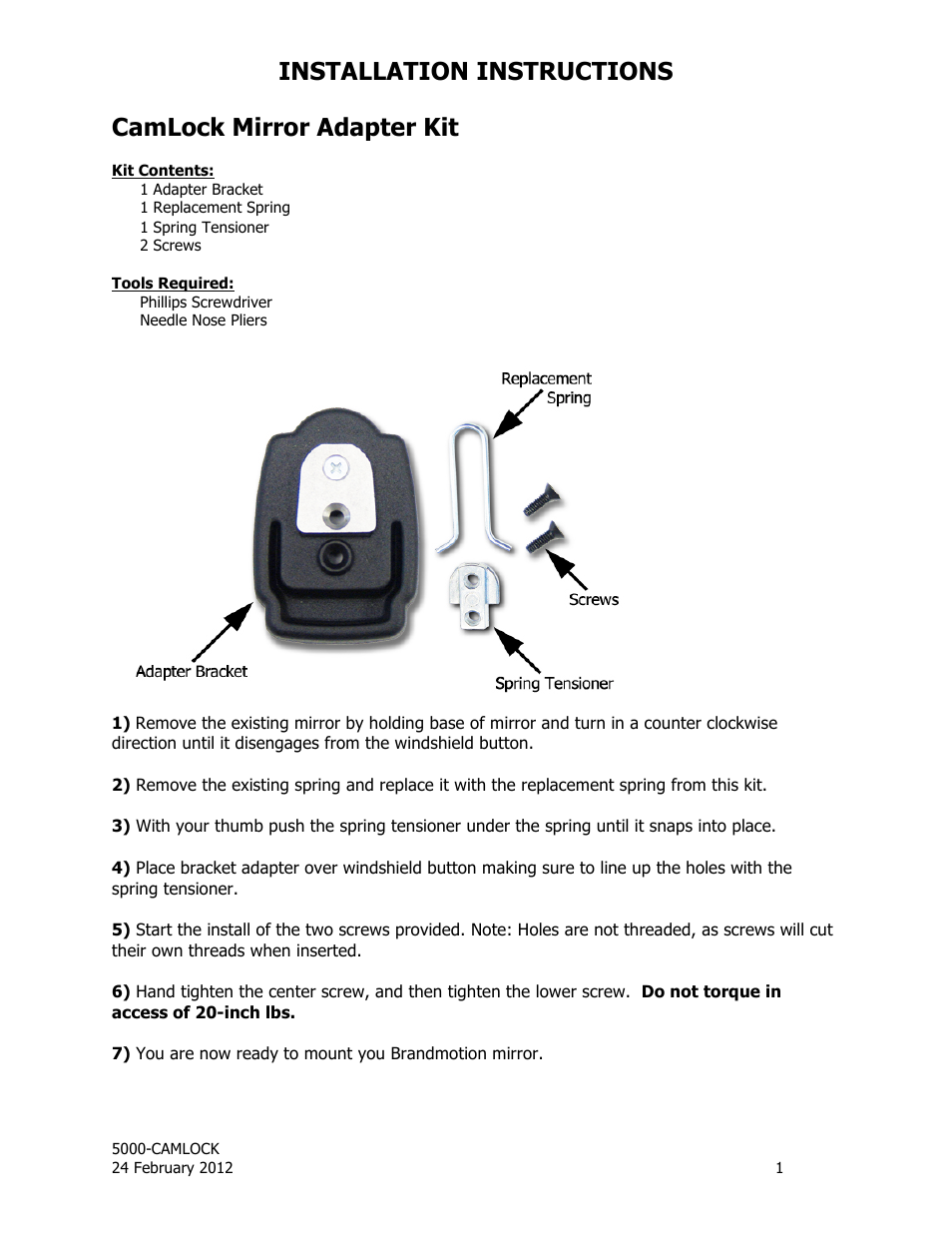 Brandmotion 5000-CAMLOCK User Manual | 1 page