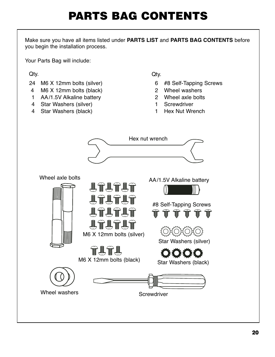 Parts bag contents | Brinkmann 2310 User Manual | Page 21 / 36