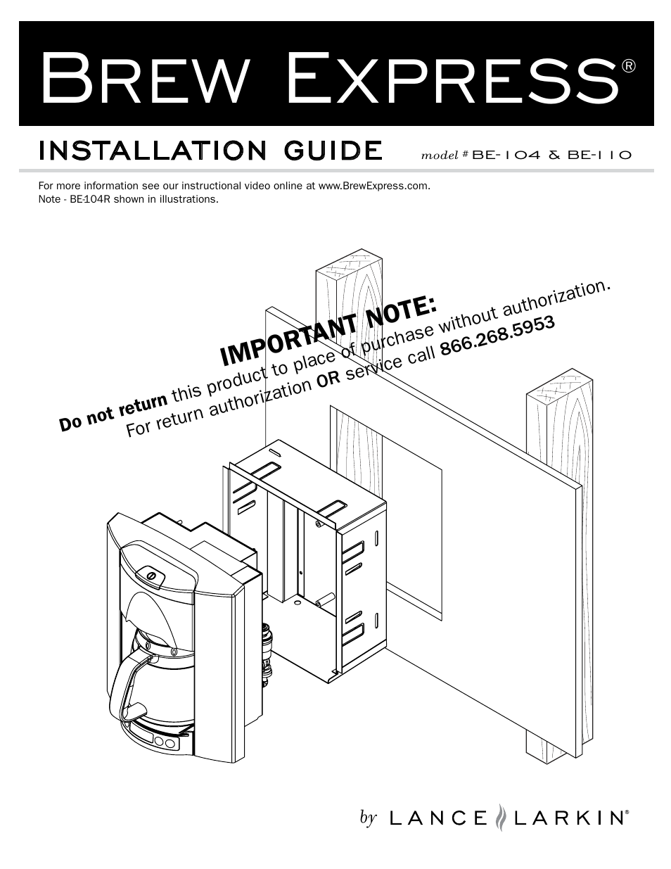 Brew Express BE-110 INSTALLATION User Manual | 20 pages