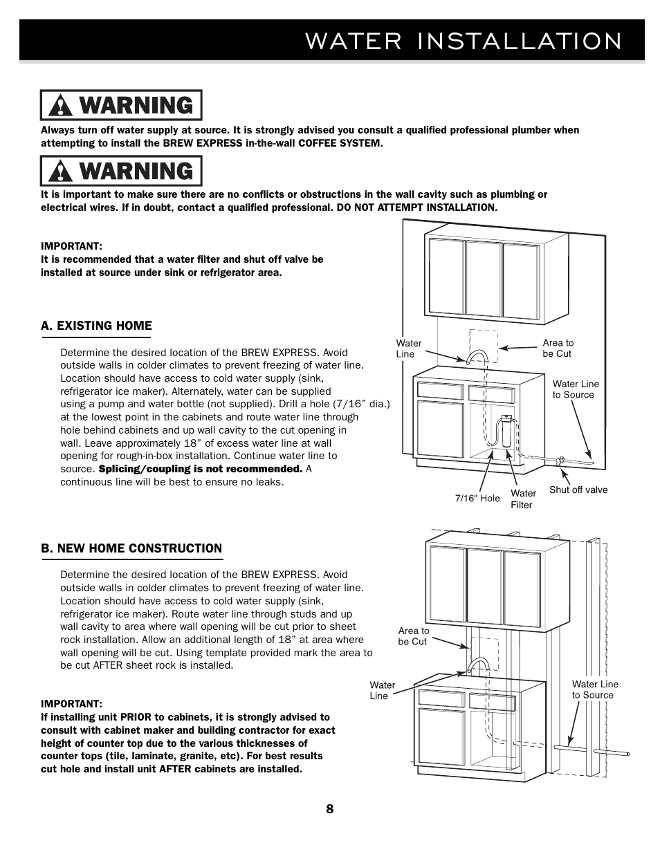 Water installation | Brew Express BE-110 INSTALLATION User Manual | Page 11 / 20