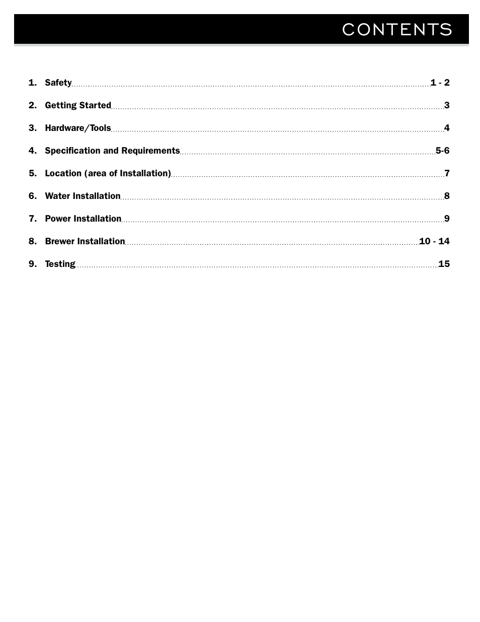 Cont en ts | Brew Express BE-110 INSTALLATION User Manual | Page 3 / 20