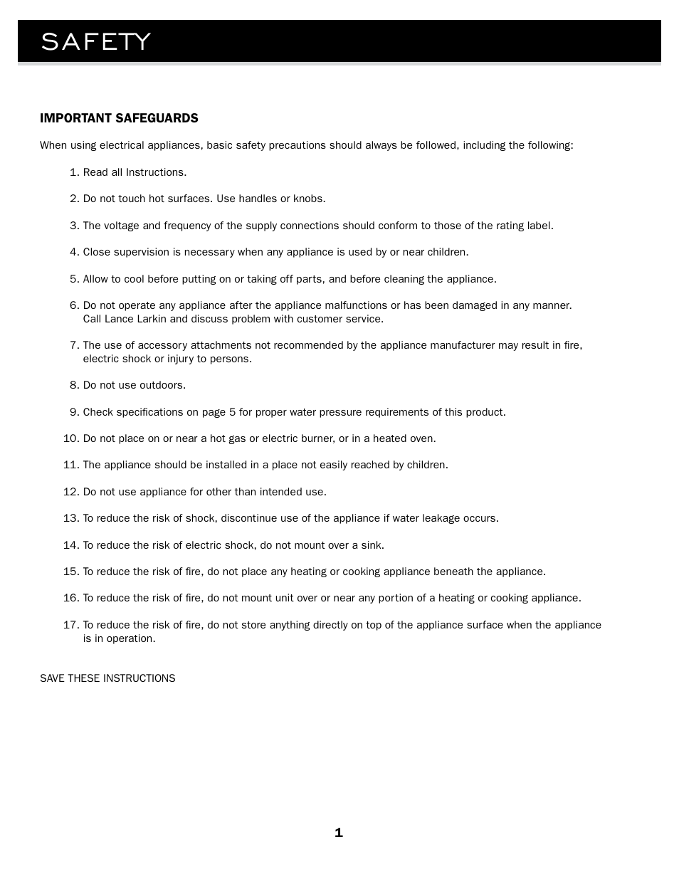 Safety | Brew Express BE-110 INSTALLATION User Manual | Page 4 / 20
