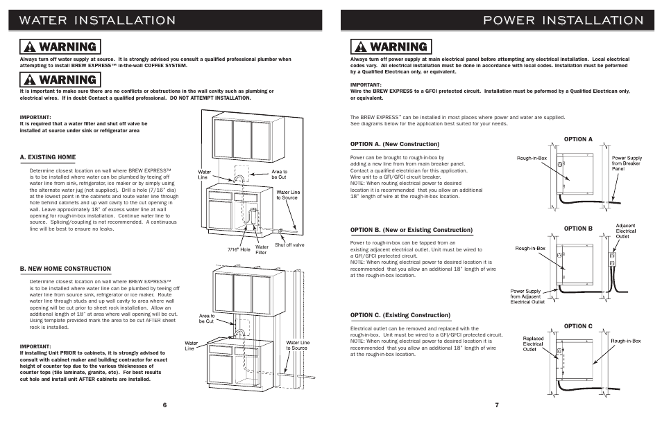Water installation power installation | Brew Express BE-112 INSTALLATION User Manual | Page 5 / 9