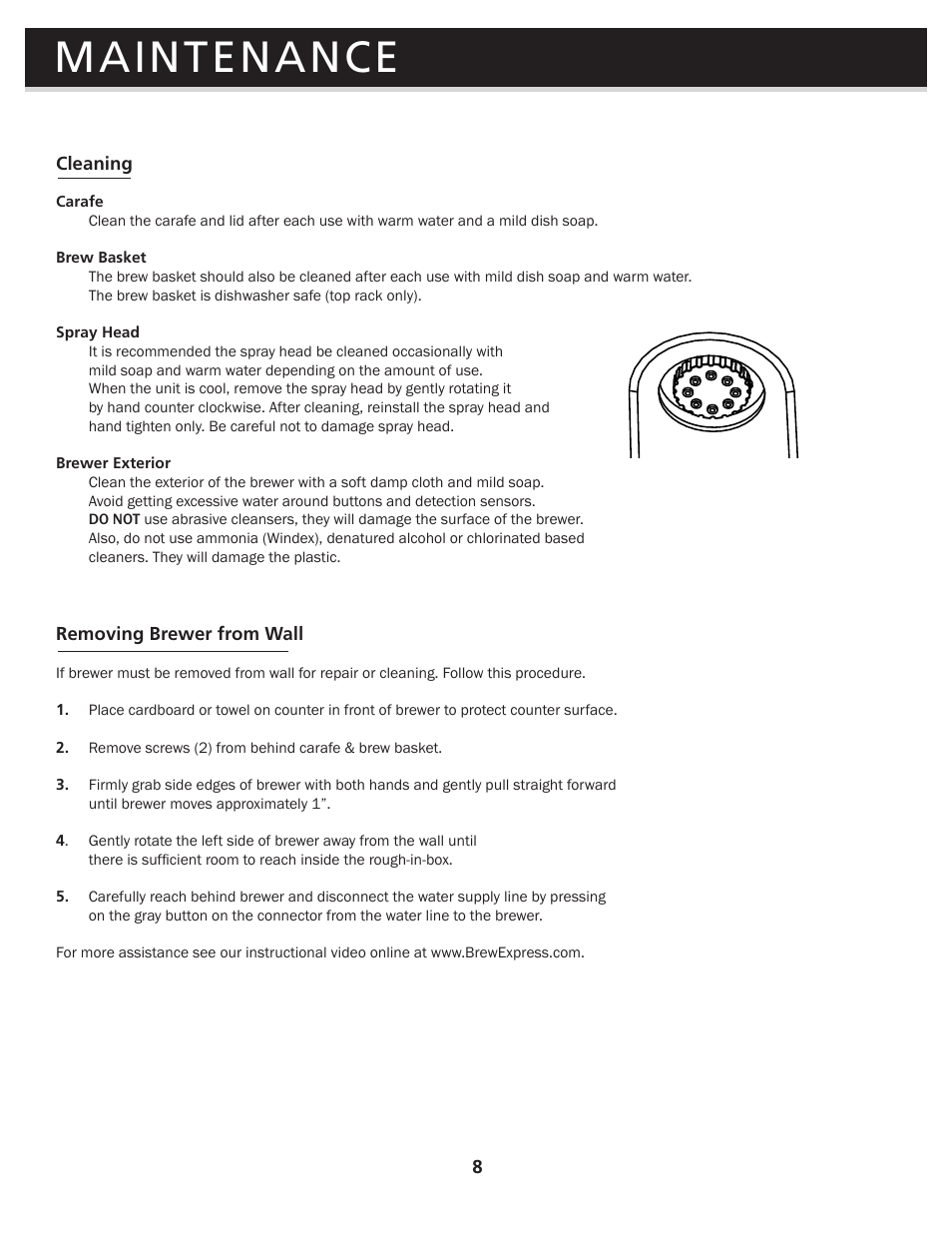 Maintenance | Brew Express BE-110 OPERATION GUIDE User Manual | Page 10 / 16