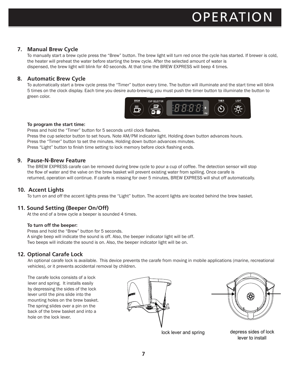 Operation | Brew Express BE-110 OPERATION GUIDE User Manual | Page 9 / 16