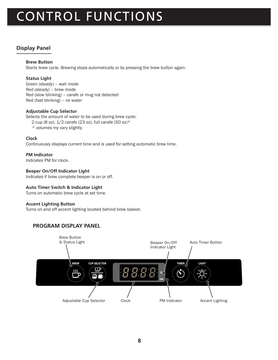 Control functions | Brew Express BEC-110 OPERATION GUIDE User Manual | Page 10 / 20