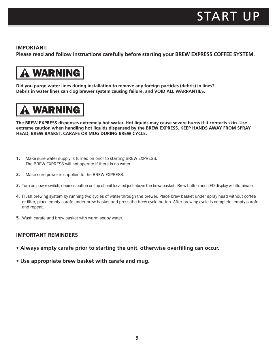 Start up | Brew Express BEC-110 OPERATION GUIDE User Manual | Page 11 / 20