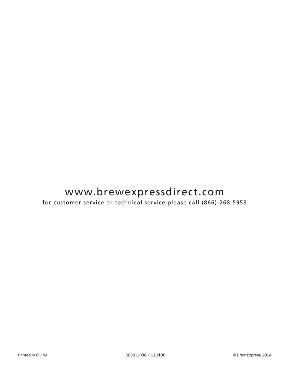 Brew Express BEC-110 OPERATION GUIDE User Manual | Page 20 / 20