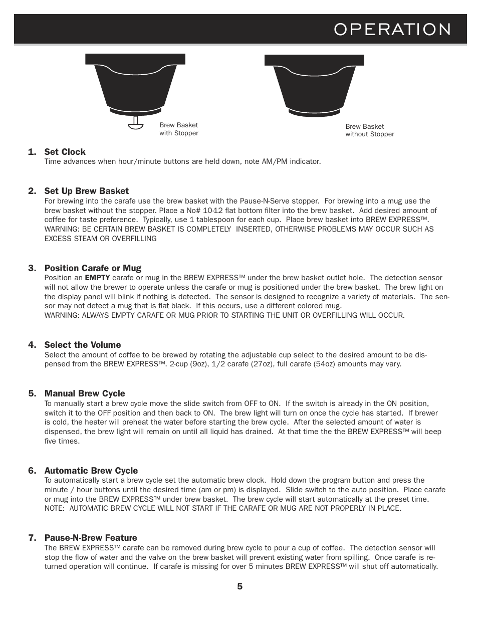 Operation | Brew Express BE-112 OPERATION GUIDE User Manual | Page 7 / 12