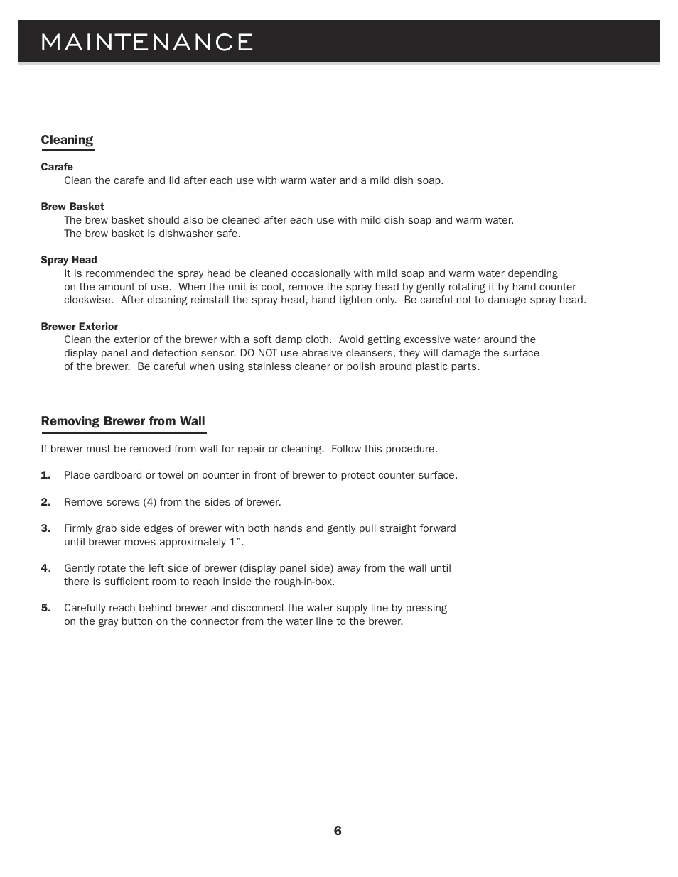 Maintenance | Brew Express BE-112 OPERATION GUIDE User Manual | Page 8 / 12